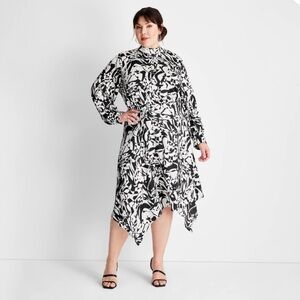 Asymmetrical Black & White Print Dress - Women's